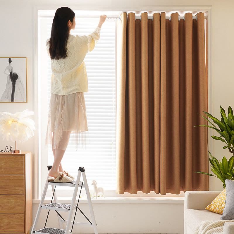 纯色遮阳窗帘布 简易免打孔安装全遮光客厅卧室成品打孔款ins图片