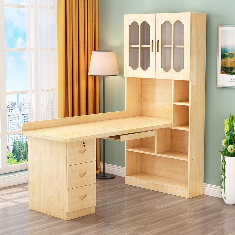 l型书桌拐角桌子卧室学习桌转角藤印象带书柜带书架的写字桌一体化