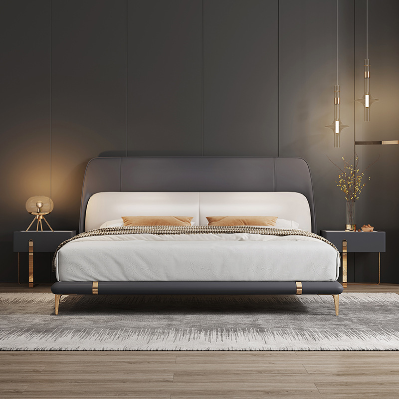 抖鹰 意式轻奢极简真皮床现代简约设计师样板间双人床主卧婚床