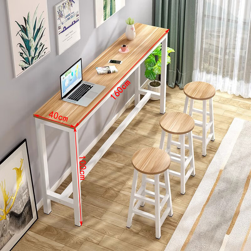 晋舰家用吧台奶茶店高脚桌商业长条桌酒吧台桌椅组合160*40*100+3凳高清大图