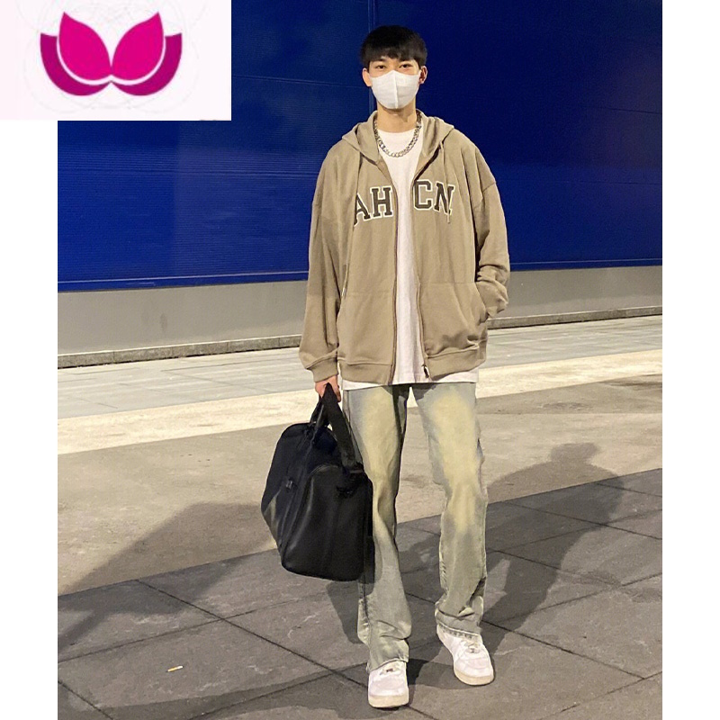 七斓古着vintage裤子ins潮牌修身小脚黄泥色牛仔裤男美式hiphop直筒裤