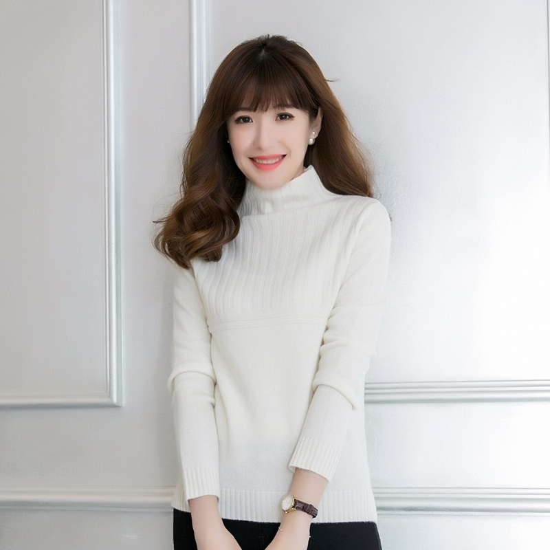 18秋冬季半高领修身羊绒衫保暖针织女式羊绒衫毛衣抽条打底衫