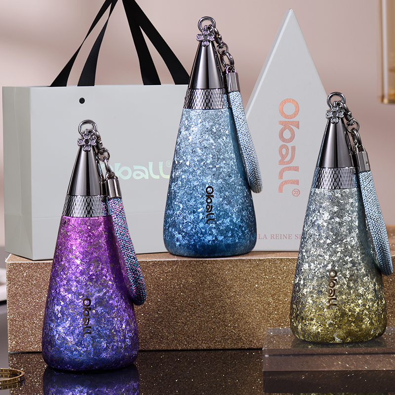 oball纯钛保温杯2025新款钛杯女生吸管水杯子教师节高档水杯生日礼物渐变银350ml高清大图