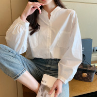 [1折价42.9元叠加优惠券]唐狮秋季新款女净色特殊领型长袖衬衫百搭显瘦时尚休闲通勤