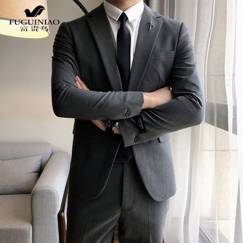 富贵鸟fuguiniao西服套装男士两件套韩版修身商务正装休闲西装新郎