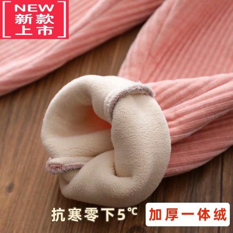 可莉允女童一体加绒雪尼尔洋气宽松老爹裤儿童加厚保暖灯芯绒裤冬保暖裤图片