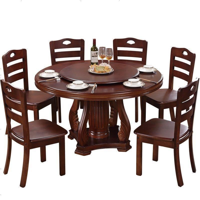 实木大圆桌橡木餐桌椅组合中式园桌带转盘圆形餐桌食饭台饭桌家用视频