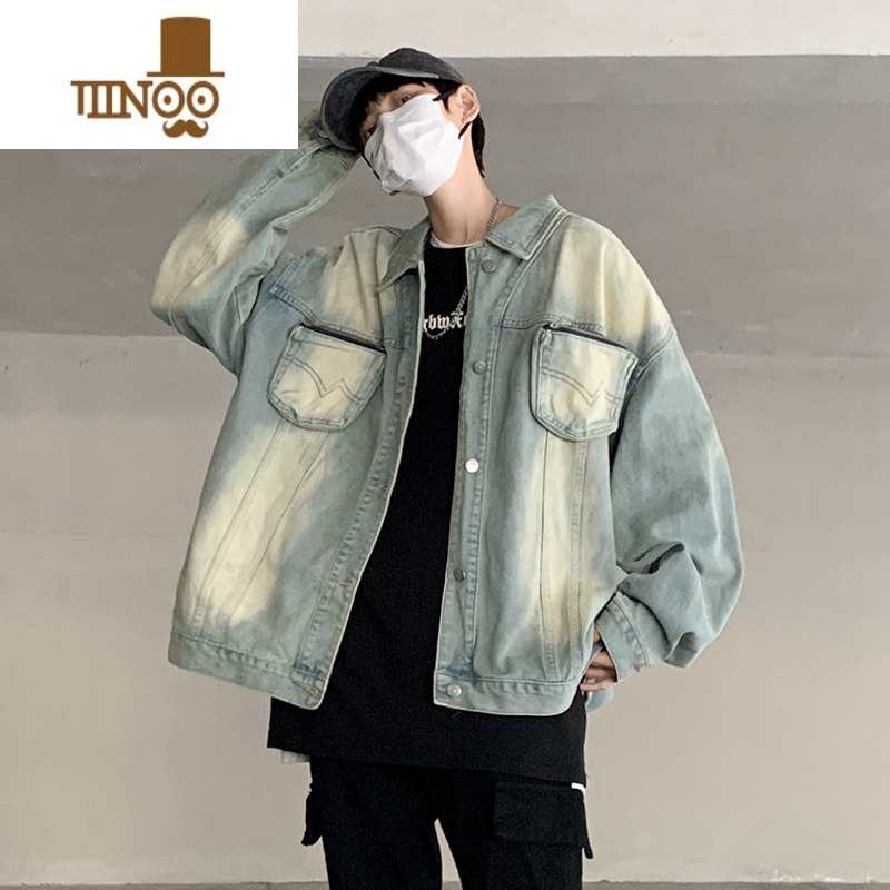 YANXU美式牛仔外套男水洗日系复古休闲潮牌高街痞风立体袋夹克高清大图