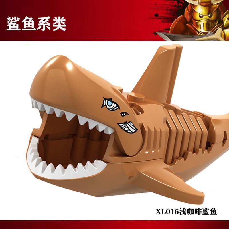 xl001原鲨鱼兼容乐高鲨鱼大电影巨齿幽灵大白鲨可吞人仔积木拼插便宜