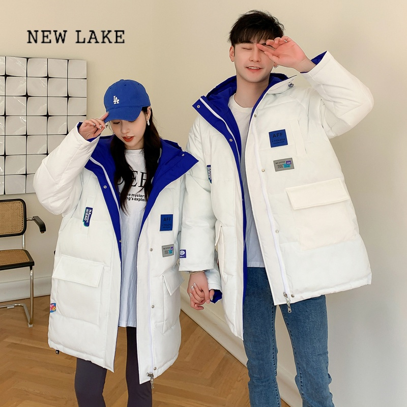 new lake情侣装冬季新款两面穿中长款韩版大码200斤羽绒棉外套棉衣女