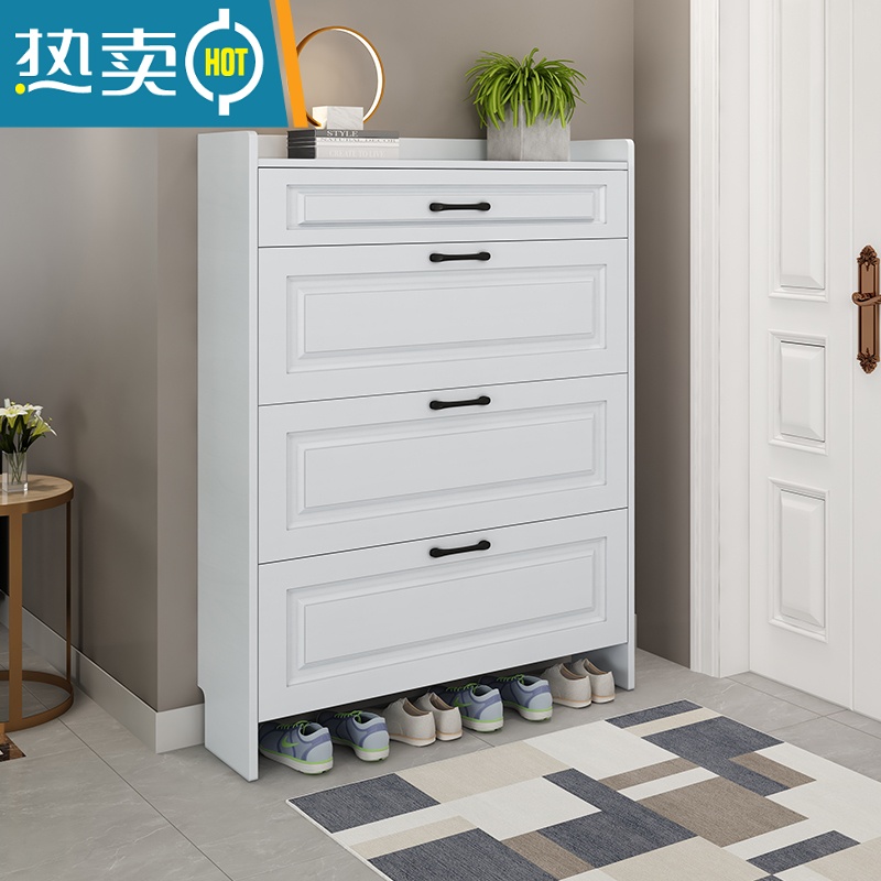 敬平鞋柜超薄家用门口翻斗式17cm带抽屉大容量省空间收纳玄关简易鞋架收纳柜 60长24厚128高双层放鞋