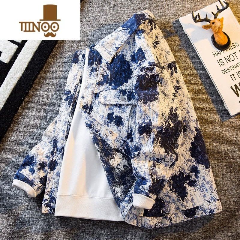 YANXU潮牌牛仔外套男士宽松休闲痞帅工装夹克男款2023新款上衣服图片