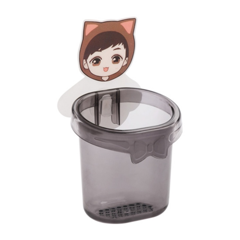 免打孔壁收纳筒收纳盒放牙刷的架子 家用牙刷架牙具收纳架 灰色王子