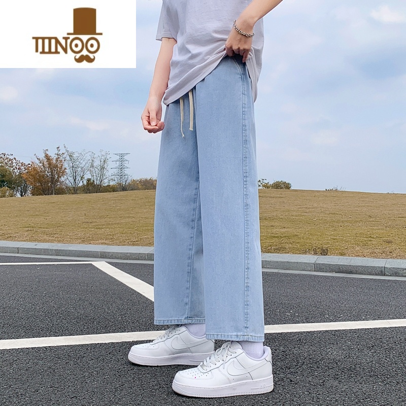 YANXU浅蓝色牛仔裤男款春季潮牌ins高街休闲长裤子宽松直筒阔腿裤高清大图