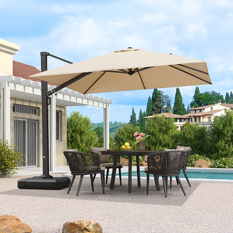 紫叶户外遮阳伞庭院伞户外伞花园伞太阳伞室外别墅露台院子罗马伞 3米方浅卡其色【配370斤水箱底座】