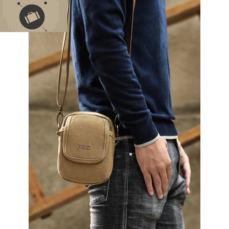 手机包单肩斜挎男包包帆布腰包多功能运动休闲男士轻便迷你小背包艾狄