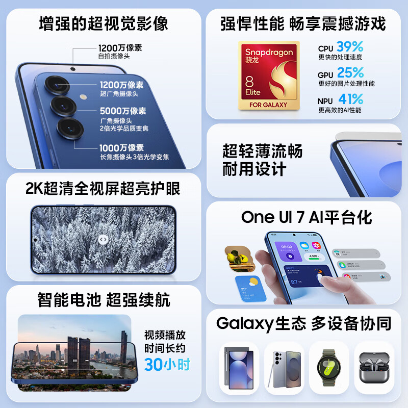 三星Samsung Galaxy S25+ 12GB+512GB 清霜绿 AI游戏拍照手机