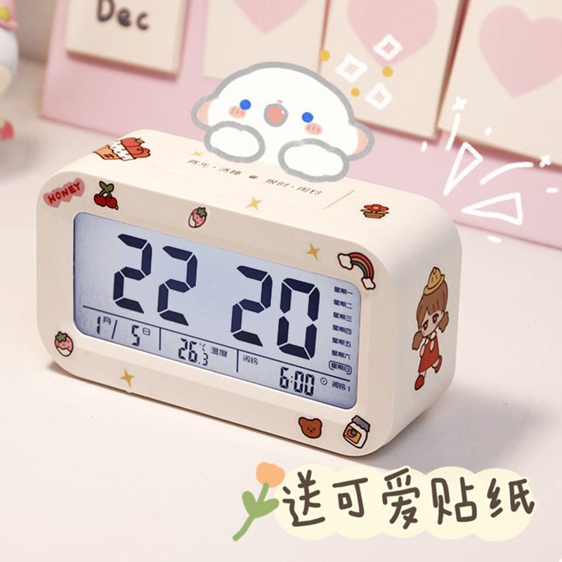 ins简约可爱学生创意闹钟智能儿童电子静音床头卧室夜光贪睡钟表 红色基础款[送可爱贴纸]