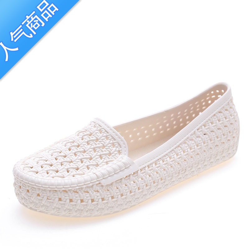 SUNTEK夏季白色塑料凉鞋女护士鞋妈妈鞋软底平底透气工作镂空包头洞洞鞋高清大图