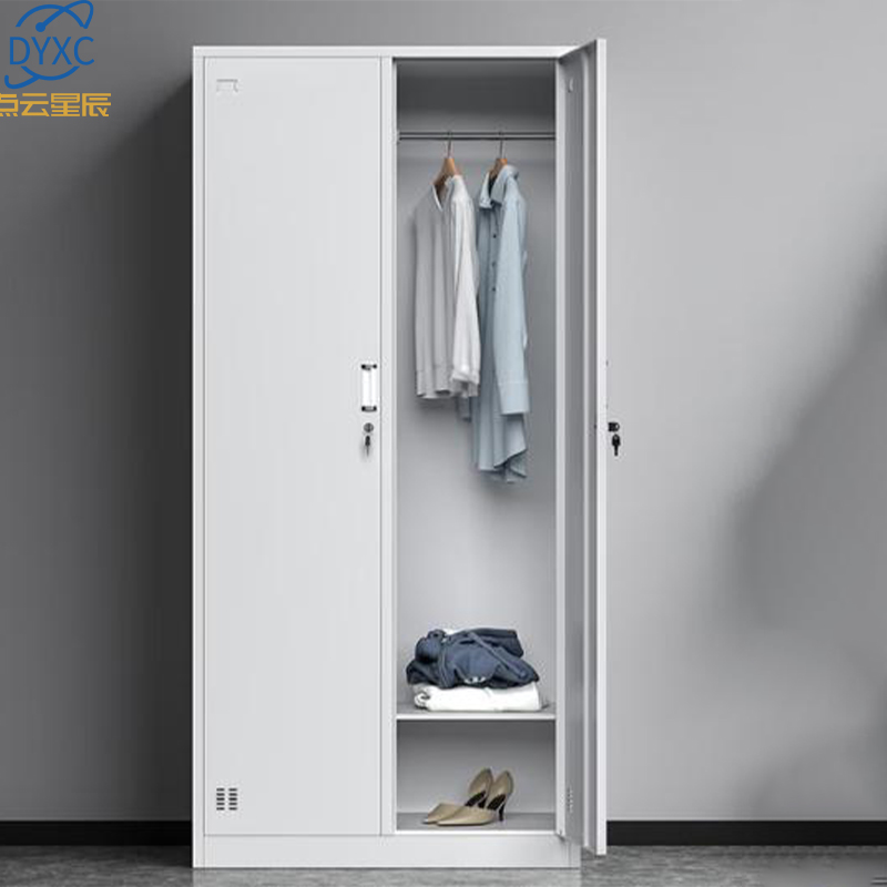 点云星辰 钢制更衣柜员工柜带锁铁皮柜衣柜家用衣物存放柜子二门更衣储物柜 白色
