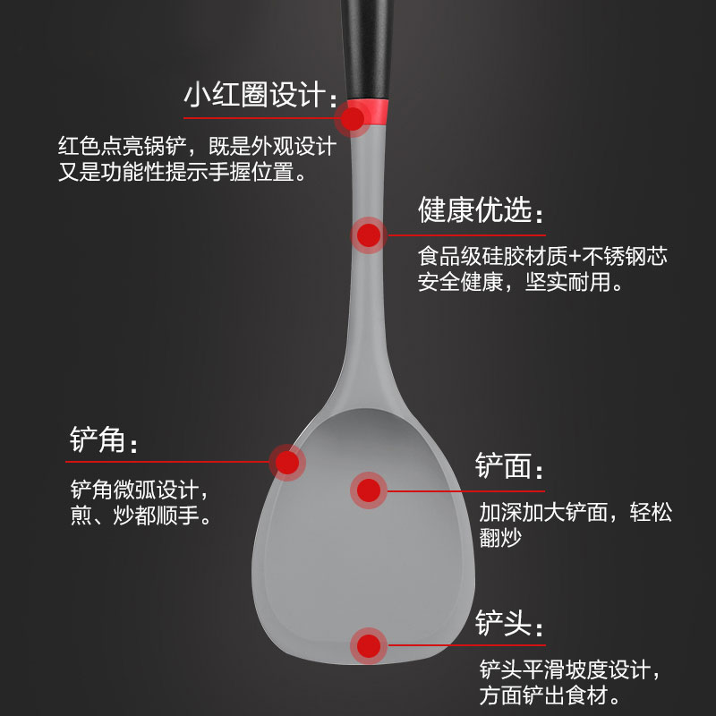 苏泊尔(SUPOR)小红圈系列不粘锅中式铲 不粘锅硅胶铲子护锅铲子煎锅平底锅铲勺 KT02AD10高清大图