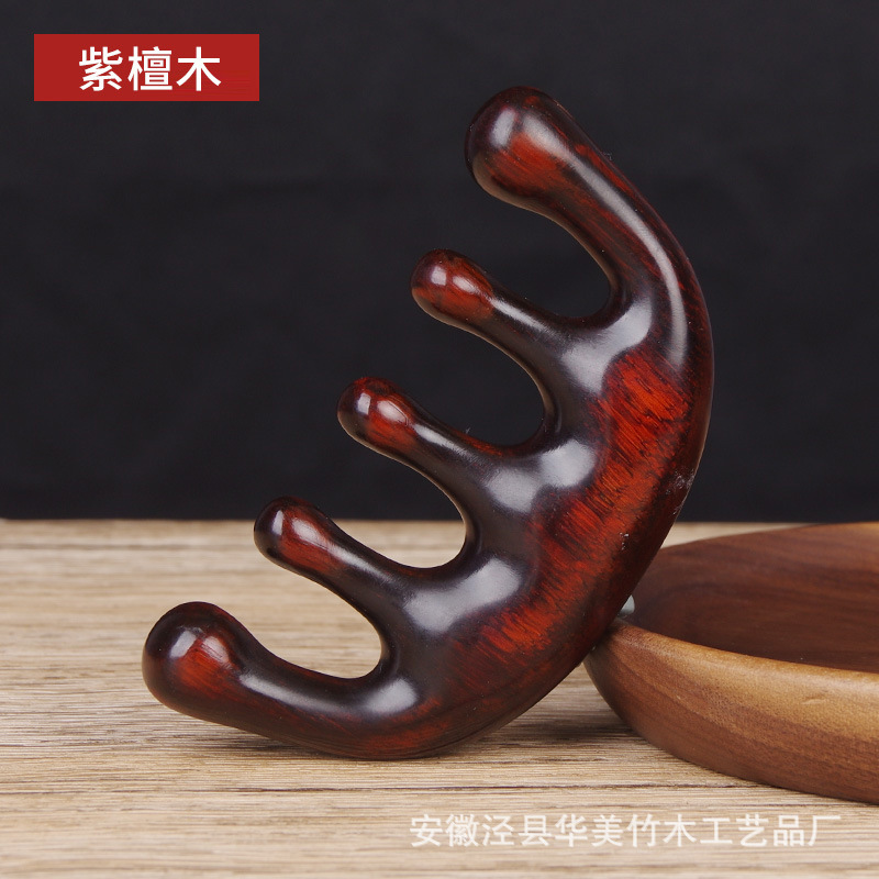 赵露思同款按摩梳五齿梳檀木梳金丝绿檀经络梳加厚防静电紫檀礼盒高清大图