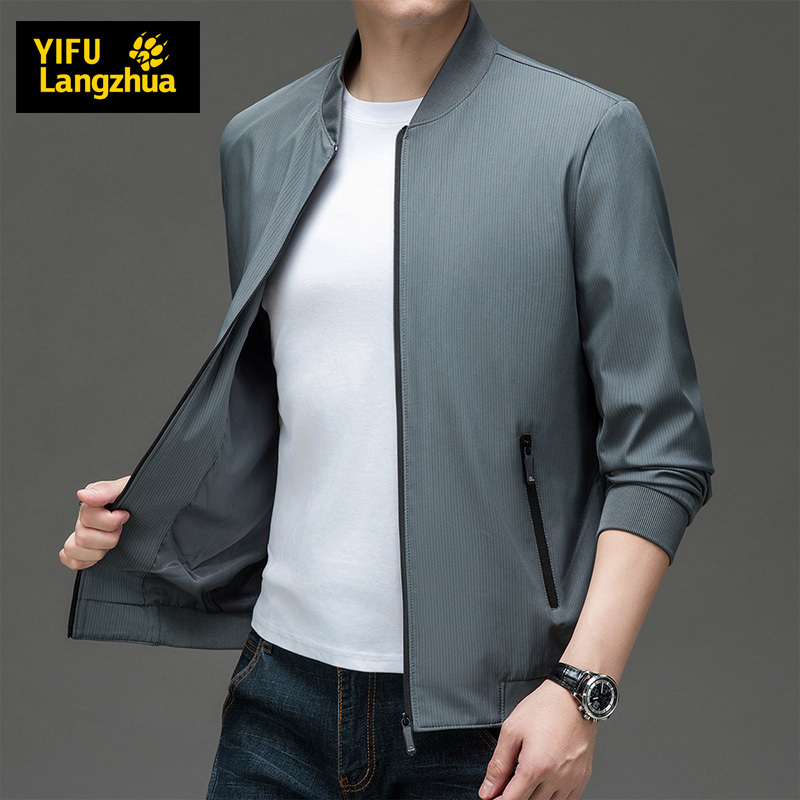 a爸爸装立领外套青年男士2024春秋季商务休闲夹克衫中老年男装上衣