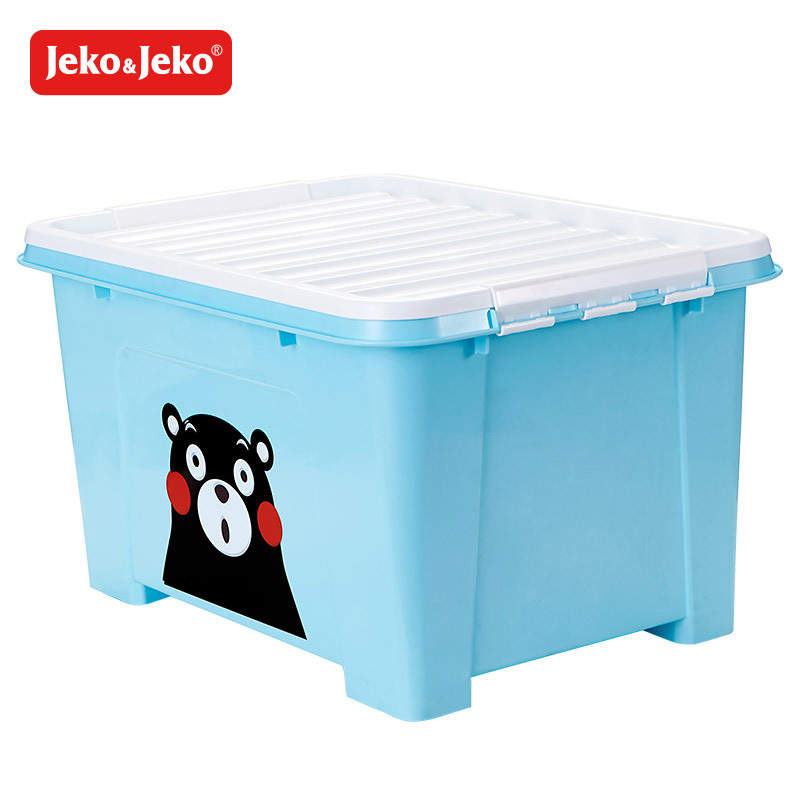 JEKO&JEKO酷ma萌熊本熊卡通特大号50L塑料收纳整理箱玩具衣服储物箱带滑轮盒子SWB-5458