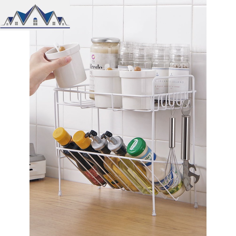 厨房双层铁艺桌面调料架多功能家用调味用品菜板收纳架浴室置物架_1_303高清大图