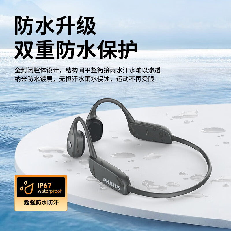 飞利浦TAA3609骨传导蓝牙耳机 超长续航舒适贴耳一键操控开放式设计高清大图