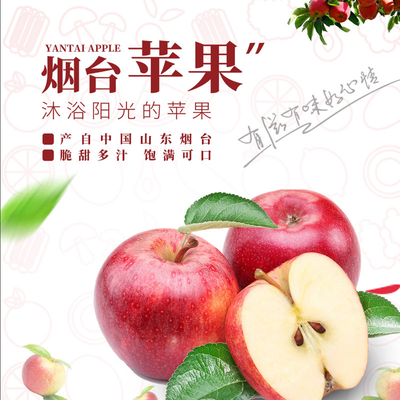 [五个农民]山东烟台苹果约2.5kg礼盒装 果径80-85 脆甜新鲜水果顺丰速运
