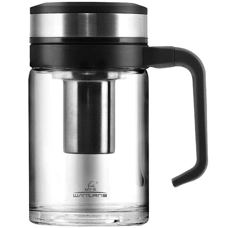 万象玻璃杯单层带把玻璃杯防烫带滤网办公泡茶喝水杯水晶杯