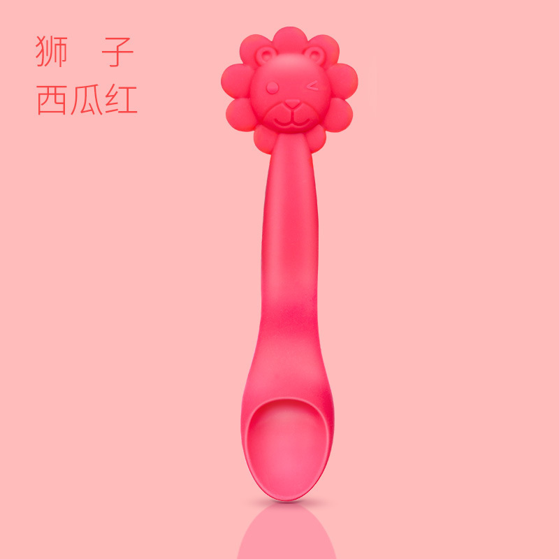 MillyMally婴儿勺子宝宝硅胶软勺新生儿童训练学吃饭喂水辅食饭勺红色