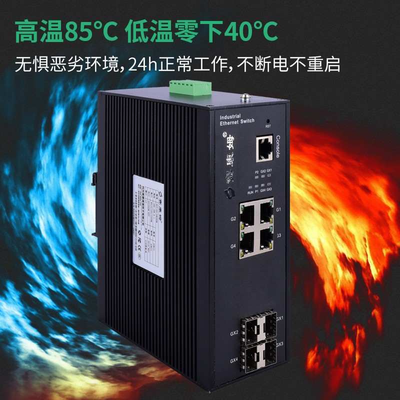 赛康姆工业光纤环网交换机千兆4光8电4电6划vlan自愈冗余环网双电源供电交流SCT-03-G4GX4M不含电源高清大图