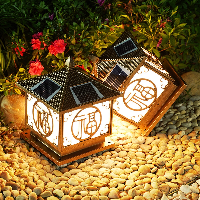 太阳能柱头灯花园庭院灯别墅墙头古达围墙大门灯家用户外防水门柱灯