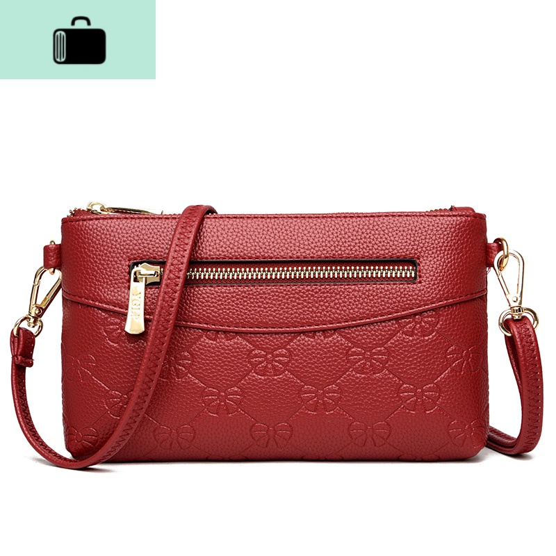 小挎包女2020夏天新款小包中年单肩斜挎包软皮妈妈手机零钱包买菜NEWLAKE 红色送运费险配斜挎带+手拿带