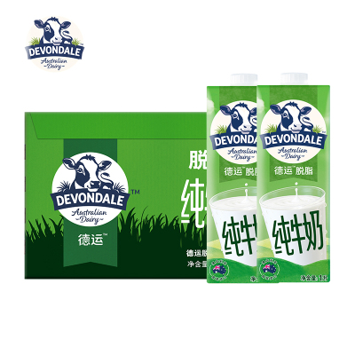 105.9元包邮  德运 脱脂纯牛奶 1L*10盒*2件