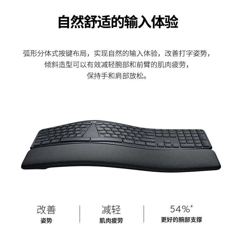 罗技ERGO K860商用无线蓝牙人体工学键盘掌托办公图片