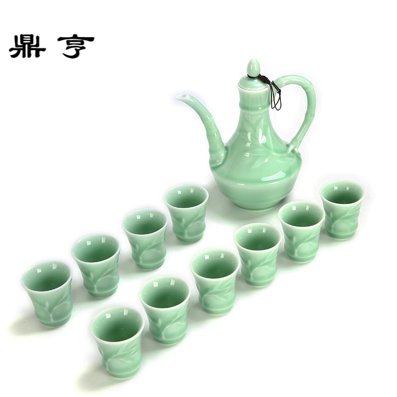 鼎亨陶瓷酒具套装 青瓷白酒杯分酒器温酒器烈酒杯 复古温酒壶中式