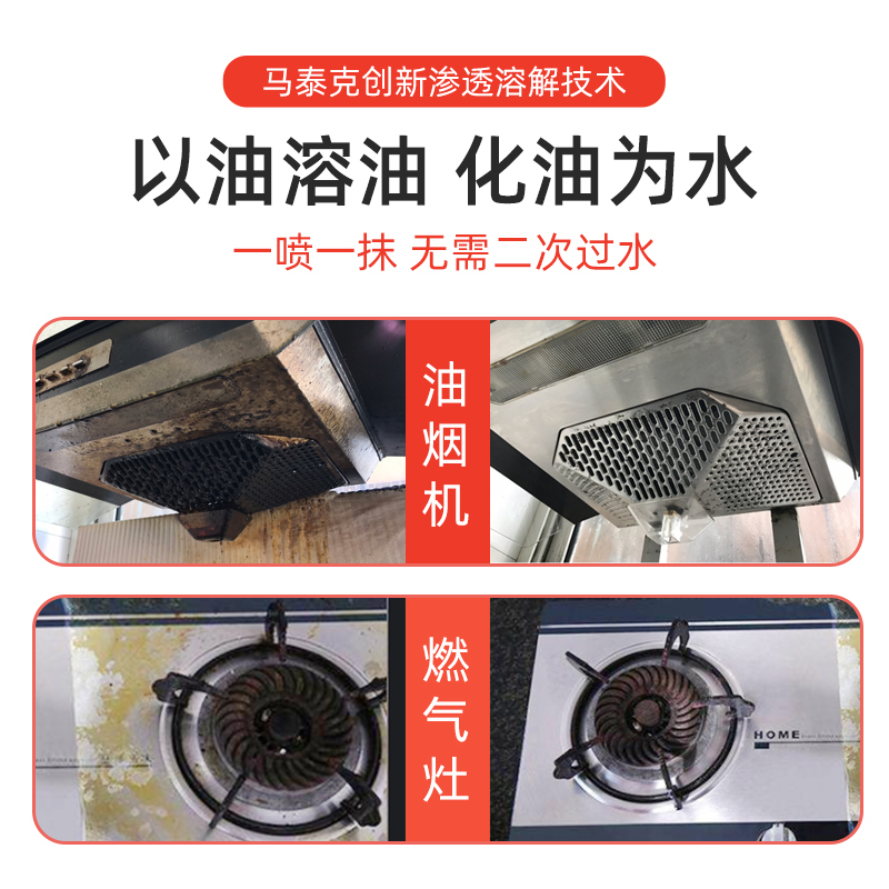 MARTEKLIFES马泰克油污净2瓶装油烟机清洗剂去重油污净家用厨房油垢手擦多功能免拆洗油污