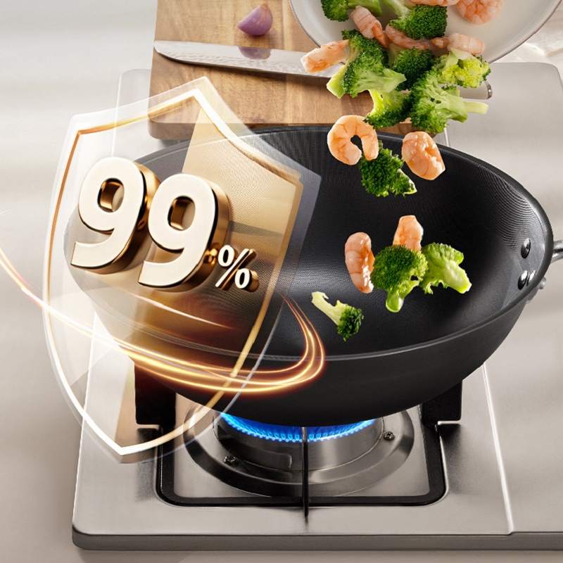 康巴赫仿生钛铁不粘炒锅32cm[送铁煎盘.蒸笼.方柄铲]高清大图