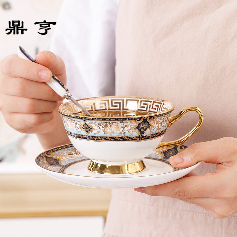 鼎亨骨瓷咖啡杯带勺欧式小 英式下午茶杯碟 花茶杯下午茶具红