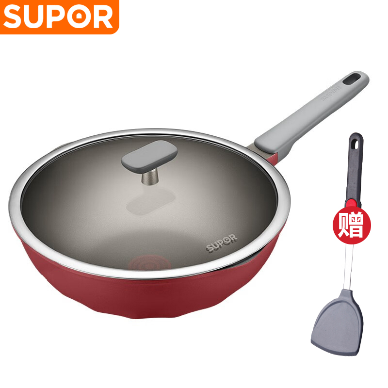 苏泊尔(SUPOR)火红点钛磨力不粘炒锅·晶铸系列少油烟家用烹饪不易粘炒菜锅磁炉通用 30cm NC30WA3送硅胶铲高清大图
