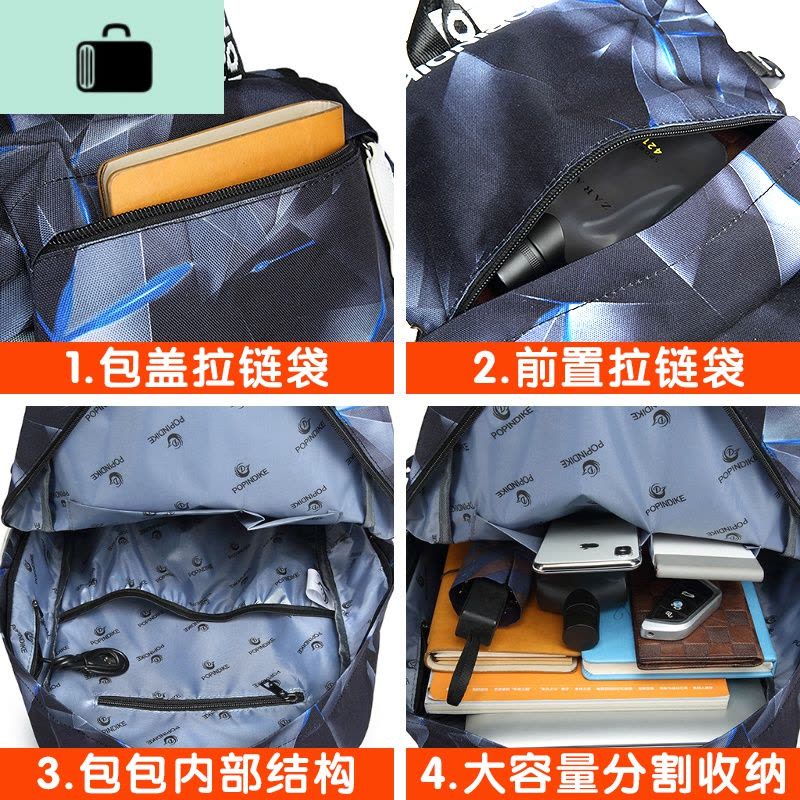 男士双肩包韩版原宿ulzzang大学生背包男时尚潮流ins初中学生书包NEW LAKE 黑配白小号图片