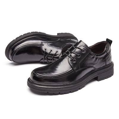 休闲男士皮鞋真皮软底新款圆头手抓纹牛皮防滑商务男鞋正装英伦风_573761 黑色 43