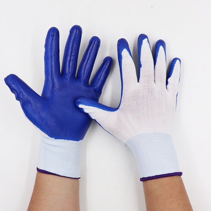 耐磨手套干活工作防滑防水建筑工地橡胶手套批发透气耐油胶皮手套蓝色