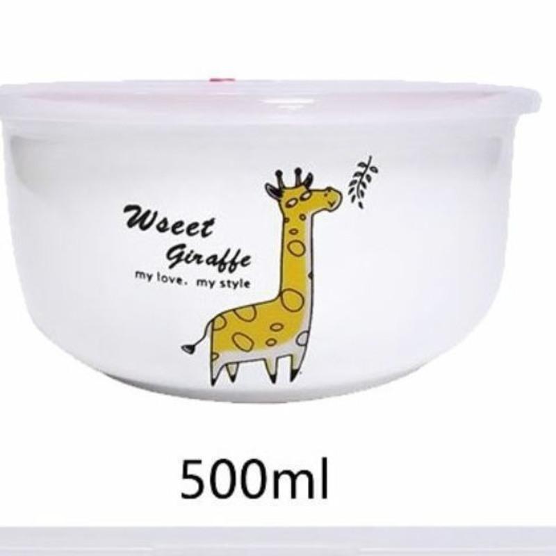 随机汤碗500ml 单个饭盒 陶瓷长方形饭盒便当盒二格三格分隔微波炉加热上班族学生带盖餐具