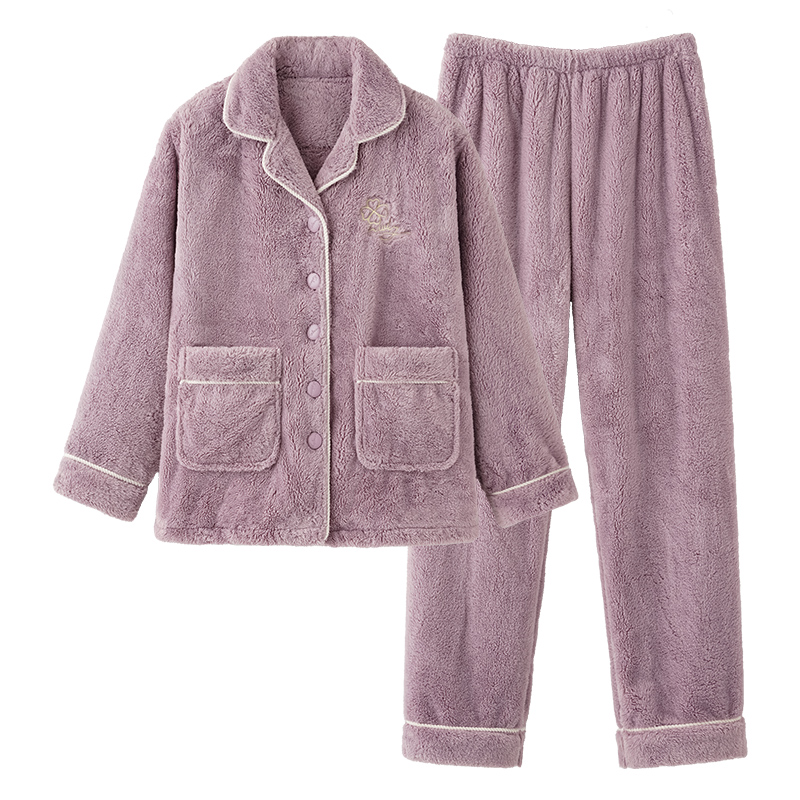 珊瑚绒睡衣女士妈妈秋冬季2025新款加绒加厚冬款保暖法兰绒家居服高清大图