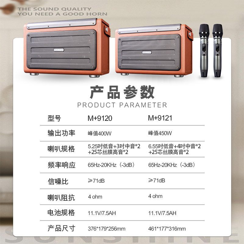 万利达 M+9121 阳光宝盒系列广场舞音响户外移动手提便携蓝牙音箱带无线麦克风 M+9121灰色(6.5英寸)