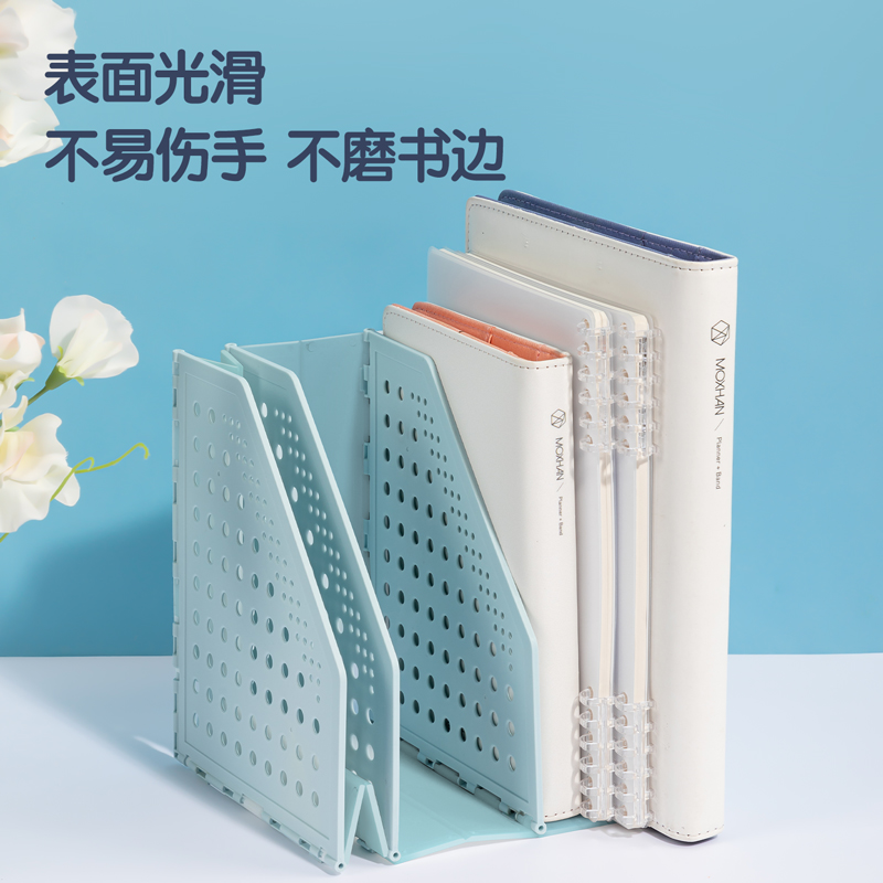 得力TB505三联学生折叠书立 白 三联可折叠桌面书立置物架书收纳 桌上收纳书架书籍挡靠文件框高清大图
